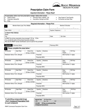 RMHP Commercial Prescription Claim Form
