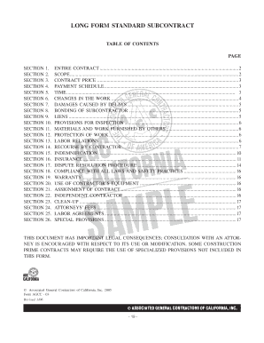 Long Form Standard Subcontract