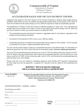 Virginia Accelerated Sales and Use Tax Payment Coupon