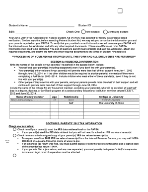 2013-2014 Dependent Verification Worksheet