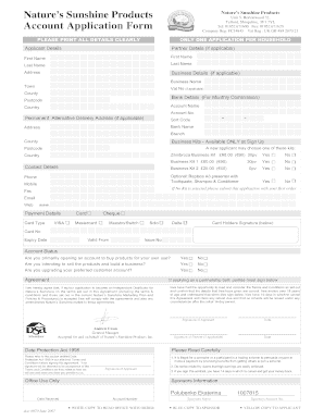 Nature’s Sunshine Account Application Form