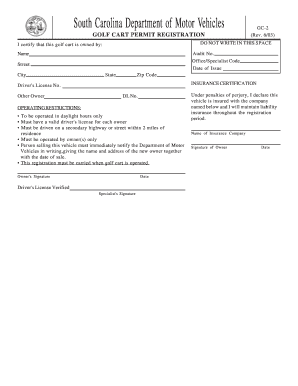 South Carolina Golf Cart Permit Registration