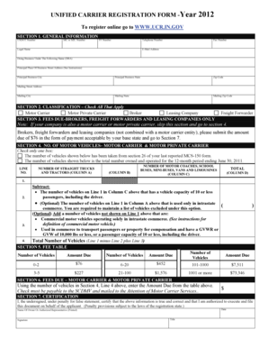 Unified Carrier Registration Form 2012
