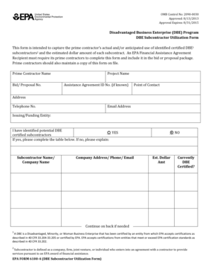 DBE Subcontractor Utilization Form