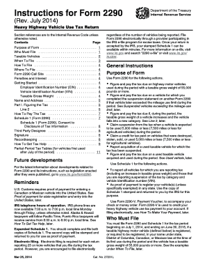 Heavy Highway Vehicle Use Tax Return Form 2290