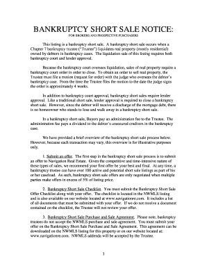 Bankruptcy Short Sale Notice