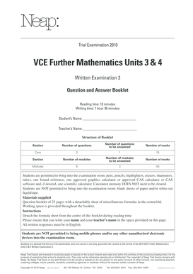 VCE Further Mathematics Trial Examination 2010