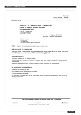 University of Cambridge KET Listening Sample Paper