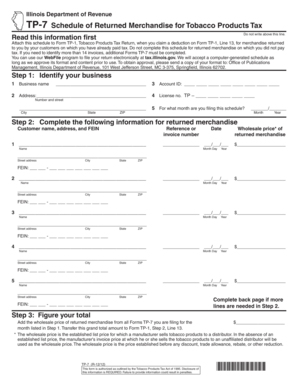 Illinois TP-7 Tobacco Products Tax Return Schedule