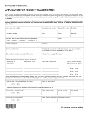 University of Minnesota Resident Classification Application