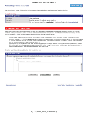 Vendor Registration Iran Disclosure Form