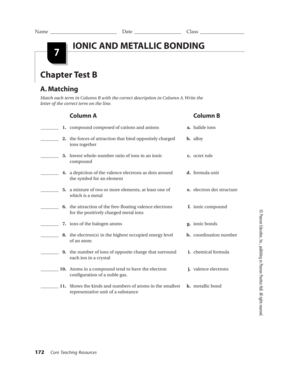 Ionic and Metallic Bonding Chapter Test