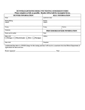 Hunter-Harvested Deer CWD Testing Submission Form