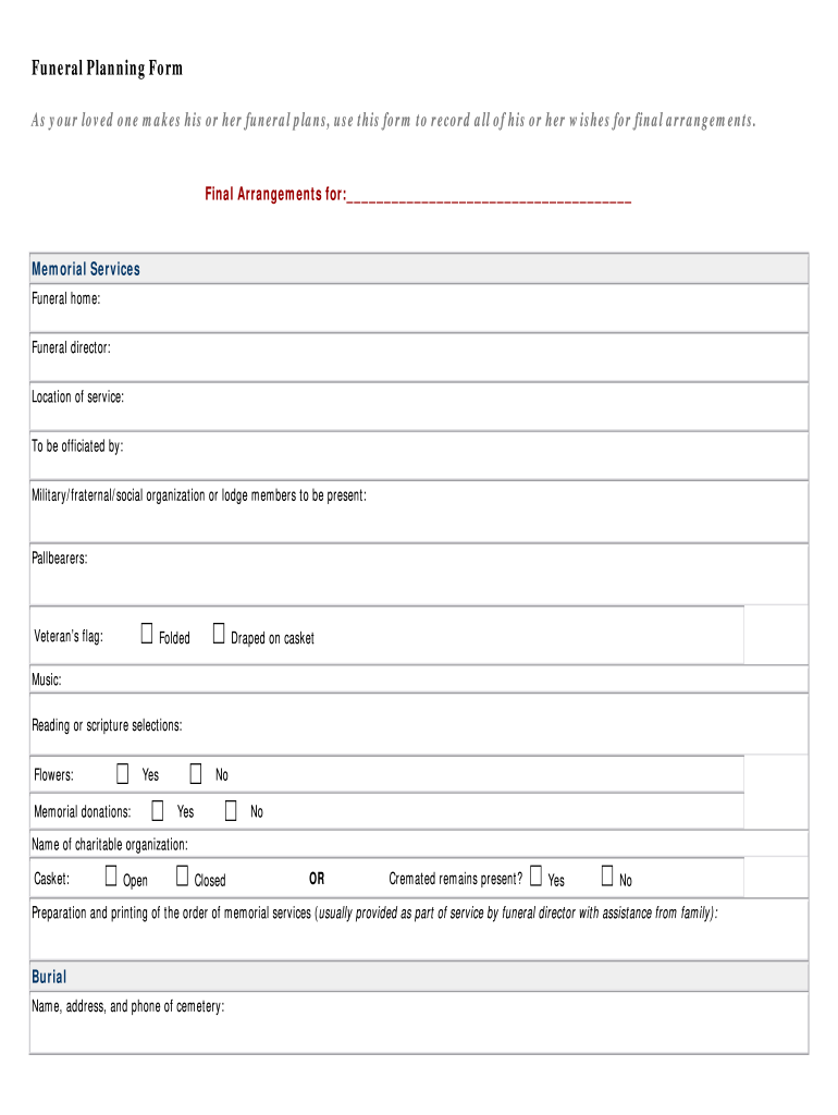 Funeral Planning Declaration Form Fill Online, Printable, Fillable