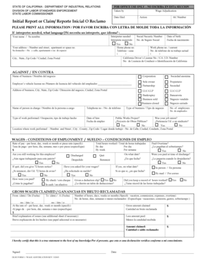 California Wage Adjudication Claim Form