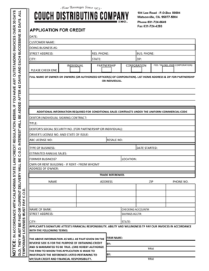 California Credit Application Form