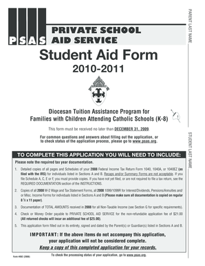 Private School Aid Service Student Aid Form