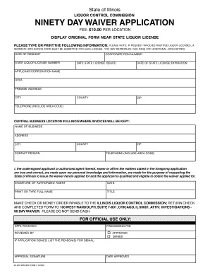 Illinois 90-Day Liquor Waiver Application