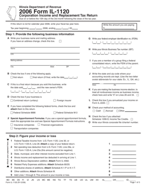 Illinois Form IL-1120 Corporation Income and Replacement Tax Return