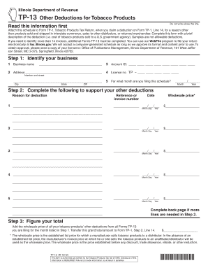 Illinois TP-13 Tobacco Products Deduction Form