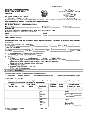 Wisconsin Small Employer Group Health Insurance Application