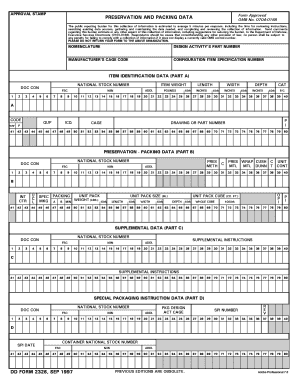 DD Form 2326 Preservation and Packing Data