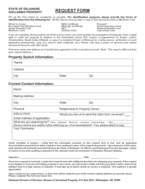 Delaware Unclaimed Property Request Form