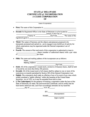 Delaware Certificate of Incorporation