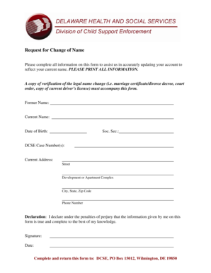 Request for Change of Name Form