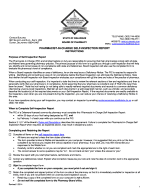 Delaware Pharmacist-in-Charge Self-Inspection Report