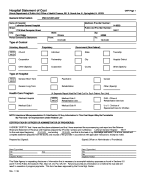 Illinois Hospital Statement of Cost