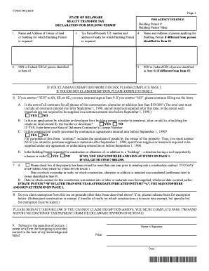 Delaware Realty Transfer Tax Form 5401(8)BP