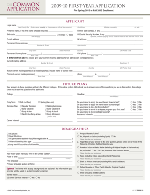 2009-10 First-year Application Form