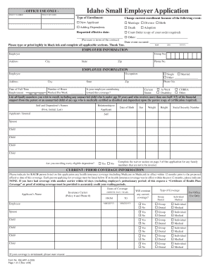 Idaho Small Employer Health Insurance Application
