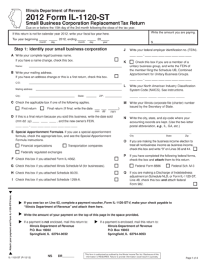 Illinois Form IL-1120-ST Small Business Corporation Replacement Tax Return