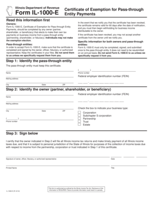 Illinois Certificate of Exemption for Pass-through Entity