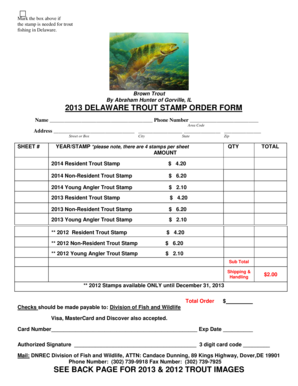 Delaware Trout Stamp Order Form