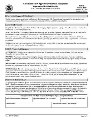 USCIS Form G-1145 e-Notification Request
