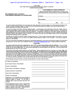 FEMA Trailer Formaldehyde Claim Form
