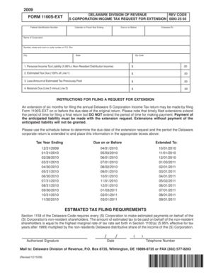 Delaware S Corporation Income Tax Extension Form