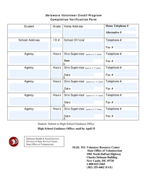 Delaware Volunteer Credit Program Completion Verification Form