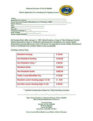 Delaware Hunting and Trapping License Application