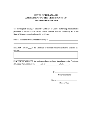 Delaware Certificate of Amendment of Limited Partnership