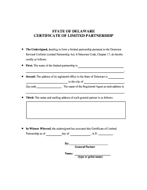 Delaware Certificate of Limited Partnership