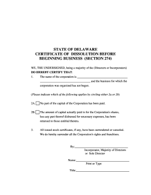 Delaware Certificate of Dissolution