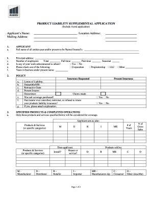 Product Liability Supplemental Application