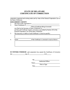 Delaware Certificate of Correction
