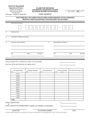 Delaware Income Tax Withheld Revision Form