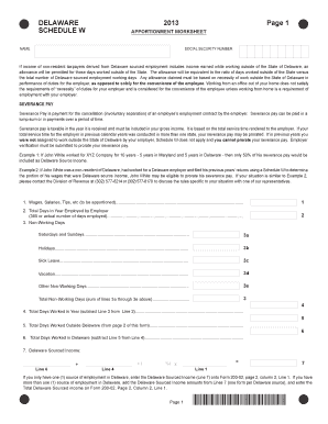 Delaware Schedule W Apportionment Worksheet