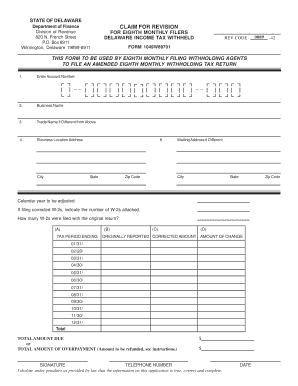 Delaware Income Tax Withheld Revision Form